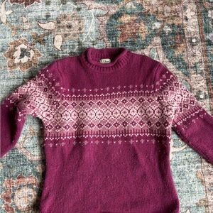 L.L. Bean Women's Magenta Fair Isle Crewneck Sweater